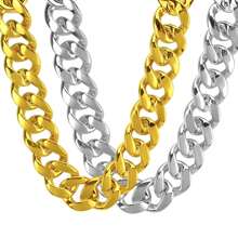 سلسلة هيب هوب من البلاستيك ضخمة بطريقة عشوائية للرجال ، قلادة مزيفة باللونين الذهبي والفضي لاكتمال زي ال-90،اكسسوار