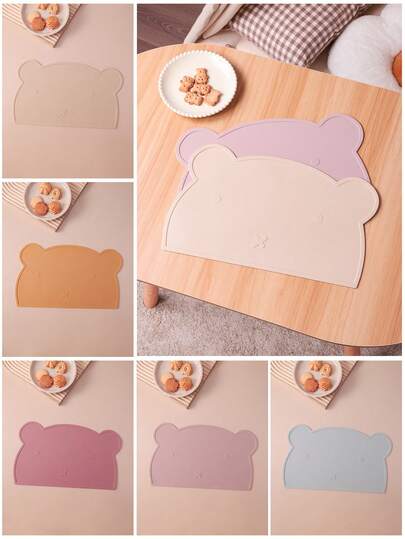 PopLittleOne 1PC Silicone Baby Placemat Cute Cartoon Bear Shape Baby Stuff Portable Table Mat Solid Color Baby Tableware Waterproof Mat