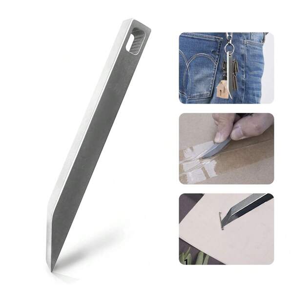 EDC Edelstahl Mini Brecheisen Multitool Schlüsselanhänger mit Schraubendreher, Kartonöffner und minimalistischen Werkzeugfunktionen