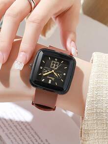 1 件 Lassic 方形石英表硅胶表带锌合金指针锌合金表壳三个小表盘运动手表男女款