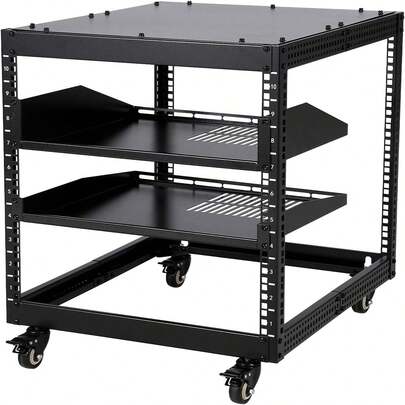 10U Open Frame Server Rack, 23''-40'' Adjustable Depth, Open Frame 10U Rack For Networking, Servers, Audio, And Video Equipment, Wall Mount & Free Standing Network Rack With 4 Lockable Casters & 2pcs 1U Server Rack Shelf, Holds All Your IT/AV Equipment Rack