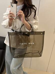 SHIMEINI 1pc Transparent PVC Jelly Tote Bag, Large Capacity Waterproof Handbag, Suitable For Women Daily Use, Clothing Storage, Holiday Travel, Festival, Party, Shopping, Gift