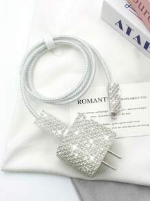 5pcs/Set Rhinestone Decor Charger Cover And Data Cable Protector Set, Charging Adapter Cover Compatible With Apple 18W/20W Fast Charger, Compatible With Iphone 16/15 Series Charger Protector
