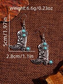 1 paire de boucles d'oreilles cowboy occidentales rétro brillantes, chics et uniques. Style turquoise polyvalent pour le port quotidien, les fêtes, le travail et les vacances