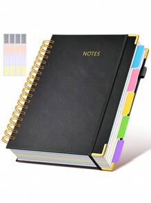 1PC Hardcover Spiral Notebook Journal With Removable Dividers Tabs, 300 Pages Leather 5 Subject Notebook College Ruled, 8x10 Large B5 Notebooks For Work School Note Taking, Lined Journal For Women, (Pink, Purple, Black) School Supplies, Back To School