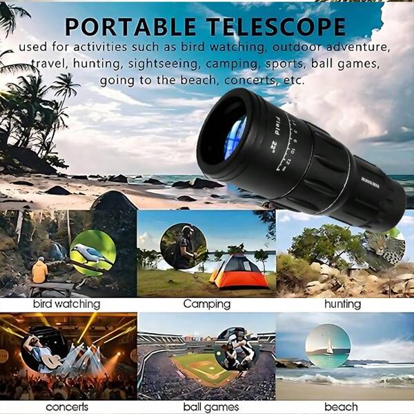 [Télescope monoculaire haute définition] Télescope monoculaire haute définition 16x52mm - 1 pièce, mise au point manuelle, caoutchouc, noir - pour les sports de plein air, l'alpinisme, la chasse, le suivi, l'exploration de grottes