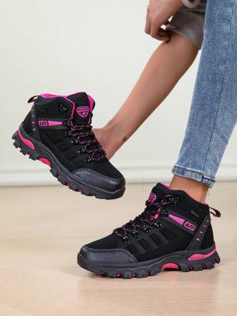 1 Pair High-Top Durable Thick Sole Anti-Slip Tactical Hiking Boots, Lace-Up Flat Comfortable Ankle Climbing Boots, Warm Outdoor Hiking Trekking Shoes For Autumn/Winter