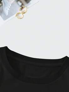 Camiseta Casual de Mujer 100% Estampado Mariposa - Cuello Redondo Suave, Manga Corta, Esencial para Primavera/Verano, Lavable a Máquina - Negro - Ver 4