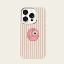 1pc TPU Material Pink 8 Ball Stripe Pattern Phone Case Compatible With Apple/Phones - White - View 5