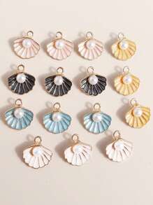 10pcs/Pack 3D Effect Faux Pearl & Shell Drip Oil Pendant, DIY Jewelry Accessories
