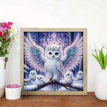 5D Special Shape Crystal Diamond DIY Diamond Painting Kit - Snowy Forest Owl Family Partial Drill Mosaic Art Canvas, Suitable For Frameless Wall Decor