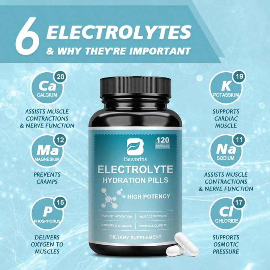 B BEWORTHS Beworths Electrolytes Hydration Capsules - 120pcs - Essential Minerals Supplement - Supports Hydration, Aids Daily Electrolyte Intake - Ideal For Physical Activity (Before, During, After) - Easy Daily Use - 1 bottle(60 capsules) - 查看 1