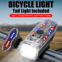 1pc Bicycle Light Bicycle Headlight Taillight Set Digital Display Bicycle Light Transparent Multi-Function Rechargeable Suitable For Outdoor Mountain Road Bike Riding Light Bicycle Bicycle Light Bicycle Light