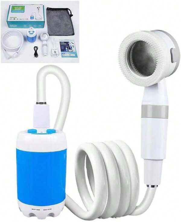 Pompe de douche portable pour le camping – Pommeau de douche d'extérieur rechargeable, pompe l'eau du seau. Rafraîchissez-vous où que vous soyez, idéal pour le camping, la randonnée, les voyages, le lavage de voiture et le nettoyage des animaux.