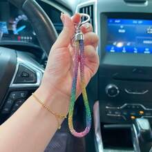 1 pieza Correa de teléfono/llavero/colgante de bolso/cadena de insignia con pedrería brillante y completamente enjoyado de moda, correa de muñeca duradera accesorio de coche, escuela