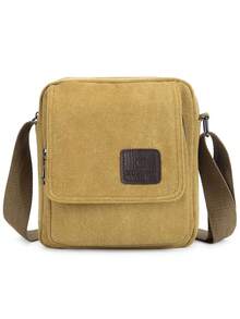 Men's Canvas Shoulder Bag Small Crossbody Messenger Purse Zip Pocket With Adjustable Strap - Khaki - View 2