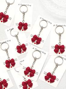 1/5/10pcs Iridescent Bowknot Key Chain Set With Hug Greeting Card Cute Sweet Key Ring Accessories For Bags Cars Phones Earphones Party Favors Gifts Backpack Decor Bows
