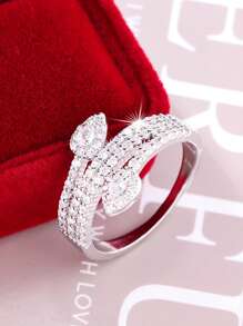1pc Retro Luxury High-End Symmetric Zirconia Stone Inlaid Ring, Elegant Gift For Women Wedding, Engagement, Anniversary