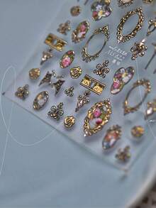 1 Sheet Metal Flower Frame Nail Art Stickers DIY Crystal Decoration Gothic Geometric Pattern Self Adhesive Slider Nail Charm Stickers - Multicolor - View 6