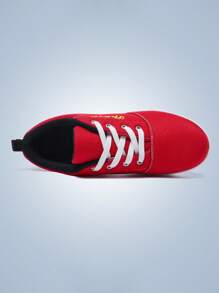 2025 1 Pair Embroidered Letter Canvas Contrast Color Fabric Patchwork Low Top Lace-Up Round Toe TPR Sole White Black Red Wheels Dual Row Four Wheels Casual Sports Style Outdoor Indoor Wearable Rollable Fashion Comfortable Versatile Season Teenage Roller Skate Shoes