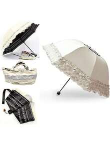 Lace Windproof Folding Sunny And Rainy Umbrella Ultraviolet-Proof Anti Sun UV Protection Parasol Umbrella - trắng - Xem 4