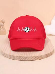 1Pc Children's Football Printed Baseball Cap With Drawstring Mesh Breathable Sunshade Fashionable Baseball Cap Truck Driver Baseball Cap,Suitable For Outdoor Activities And Sports
