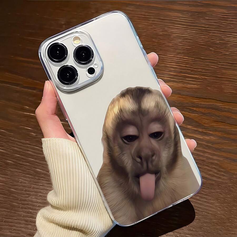1 pieza Funda de teléfono de TPU a prueba de golpes con diseño de mono sacando la lengua compatible con iPhone 17, 16, 15, 14, 13, 12, 11 Pro Max y series - Multicolor - Ver 1