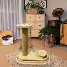 Cat Toy Pine Wood Cat Scratch Pole Vertical Sisal Cat Climbing Frame Wear-Resistant And Non Shedding Cat Turntable Integrated Cat Toy Modern Cat Scratching Post - Stylish Decor For Home, Sturdy & Pet-Friendly Cat Scratch Tree With Ball - Fun Playtime For Kittens & Cats, Reduce Furniture Damage - 灰色 - 查看 2