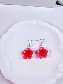 1 对波西米亚海滩度假风格树脂蛋花耳环，适合女士，彩色五瓣花耳环，简约甜美迷人耳环，新品 - 彩色 - 查看 5