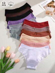12 PCS Cotton Design Fashionable Lace Edge Women's Sexy Underwear, Comfortable Women's Briefs - Nhiều màu - Xem 1