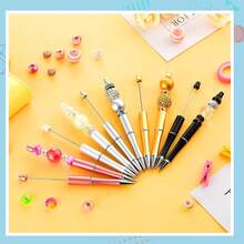 20 Pcs Beadable Pens,Plastic Bead Pen Bulk Colored,Black Ink Beaded Pens Refills Make Gifts And, Office Supplies(Black Gold) - Gradient Color - View 9