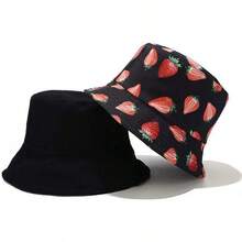 Reversible Bucket Hat For Women, Cute Beach Fisherman Style - Strawberry - View 11