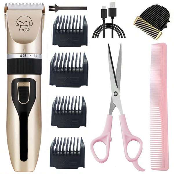 1pc Gold Type-C Charger Pet Grooming Clipper, 600mAh High Capacity Battery Electric Animal Hair Trimmer Pet Shaver