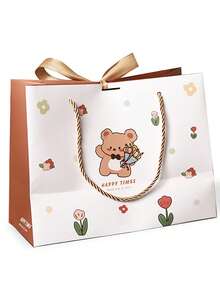 1件/5件可爱卡通熊印花创意手提袋礼品袋带丝带，适合节日、生日、派对、日常礼品包装情人节包装袋 - 彩色 - 查看 8