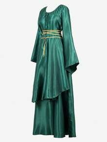 Renaissance Dress Women  Medieval Faire Costumes Halloween Cosplay Over Dress Retro Gown Long Dress - 墨綠色 - 查看 3