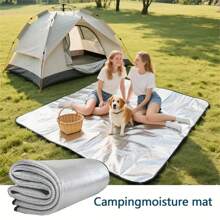 1pc Aluminum Foil Mat With Storage Bag - High Quality Portable Rectangular Cover For Camping, Beach Tents And Picnics - Protects Against Water, Mud & Dirt - Ideal For 4 Person Outdoor Adventures, Picnic Essentials, Glossy Surface, Durable Design