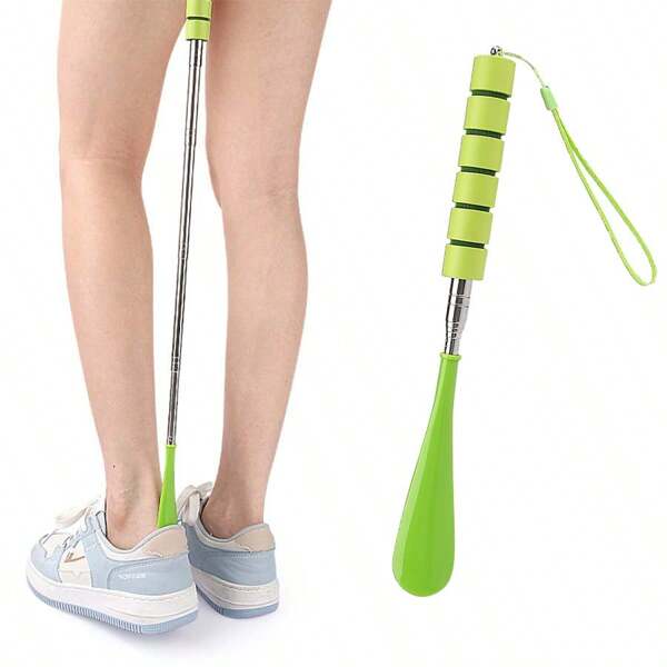 1pc Stainless Steel Slouchy Shoe Horn, Retractable Hanging Shoe Puller Suitable For Men & Women, Long Handle Home Shoe Removal Assistant To Avoid Bending