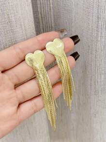 1 par de pendientes con borlas en forma de corazón, diseño de nicho personalizado de alta gama y exagerado, pendientes de moda para mujeres