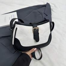 Fashion Linen & Suede Contrast Color Elegant Crossbody Shoulder Bag, Versatile For Casual Outings - White - View 4