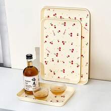 1/2/4Pcs Multifunctional Cherry Pattern Rectangular Plastic Serving Tray, Stackable Serving Plate For Food Snack Dessert Fruit, Food Plate Food Tray Tea Plate, Suitable For Student Adult Use In Home, Kitchen, Party, Rrestaurant - Multicolor - View 7