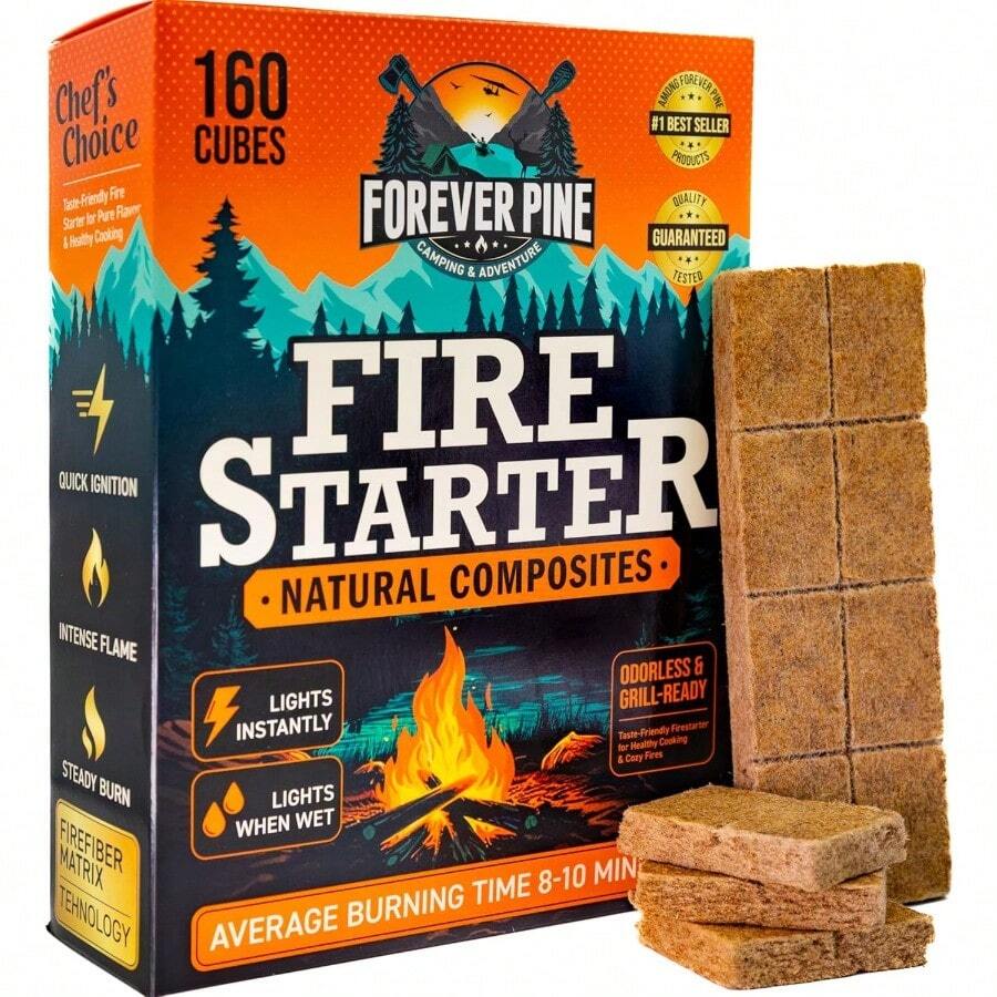 Fire Starter Cubes 160 Pcs Easy BBQ Ignition Natural Waterproof Odorless Firestarter Squares For Campfire Charcoal Grill Outdoor Fire Pit Wood Stove Fireplace Logs Camping Essentials - Hình khối - Xem 1