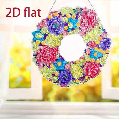 1pc Adult DIY Diamond Painting Craft Kit, Colorful Rose Wreath Pendant, Suitable For Beginner, Home Wall Decor Diamond Painting Craft Gift