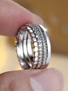 Tsnamer 4件套精致可叠戴细戒指套装，经典立方氧化锆结婚订婚戒指，女士简约结婚戒指，日常佩戴饰品，情人节礼物 - 戒指 - 查看 13