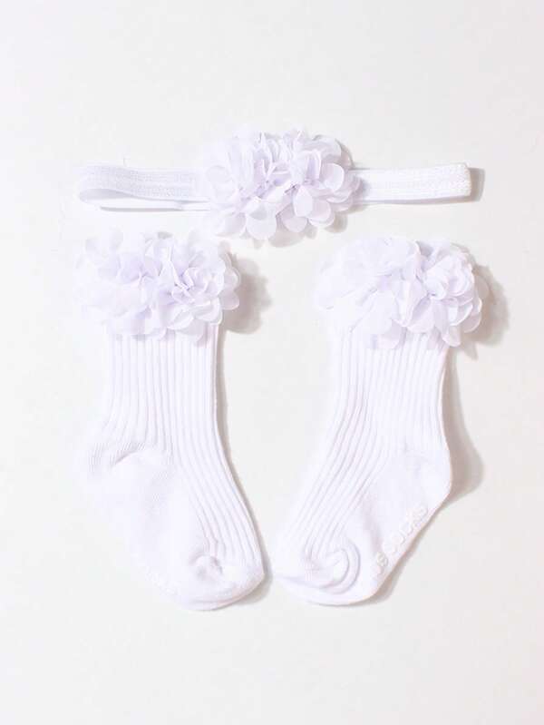 1pc Flower Design Baby Headband & 1 Pair Flower Pattern Socks, Suitable For Daily Use Matching For Infants 0-2 Years Old