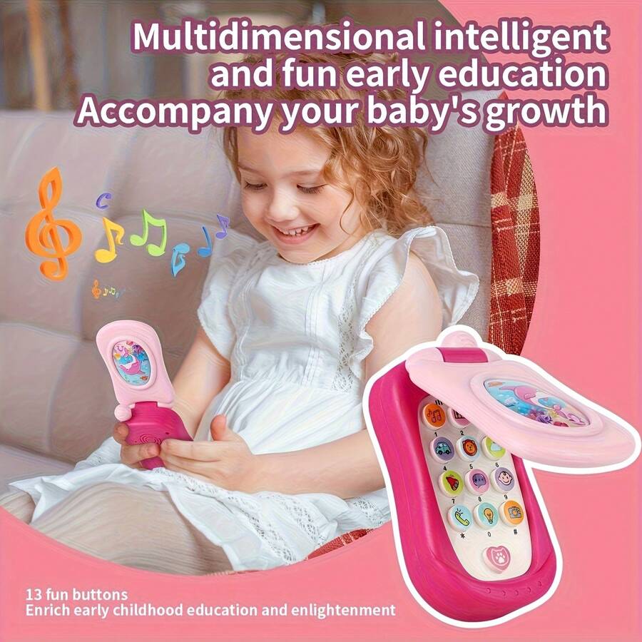 Teléfono móvil de juguete interactivo con dibujos animados y música - Juguete educativo colorido con luces y sonidos - 3 opciones de color, material de PP, regalo de aprendizaje temprano divertido, estimula la creatividad, juguete educativo | Teléfono móvil con música | Aprendizaje interactivo, juguete musical - Multicolor - Ver 1