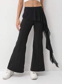 Women's Solid Color Ruffle Hem Mesh Flare Casual Sports Pants