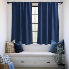 Local Delivery Black Blackout Curtains 63 Inch Length, Room Darkening Thermal Insulated Noise-Reducing Black Out Curtains For Bedroom Living Room Windows, Back Tab Rod Pocket, W52 X L63 Inches, 2 Panels - 藍色 - 查看 11