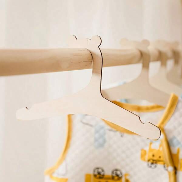 Cabideiros de madeira em formato de urso para roupas infantis e acessórios para animais de estimação - 5/10 peças - Acabamento polido durável, perfeito para armazenamento em quarto, armário e varanda, cabides decorativos | Ganchos resistentes