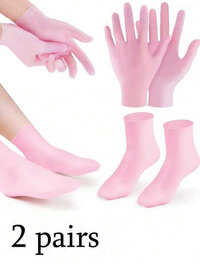 1/2 双硅胶手足保湿舒缓套装，强效保湿，可重复使用芦荟袜，过夜 SPA 袜，防滑凝胶高跟袜，适合皮肤干燥、脚部粗糙的男女，家庭足部护理，与您最喜欢的乳液和面霜一起使用