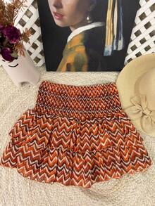 Short Skirt With Pants Underneath Plain Casual Relaxed Layers Daily For Summer - trái cam - Xem 1